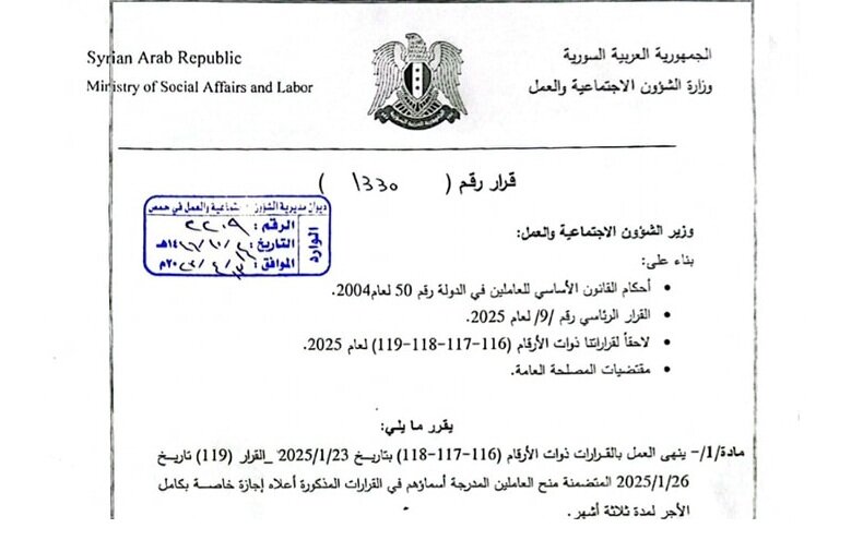 وزارة الشؤون الاجتماعية تعيد 421 موظفاً إلى العمل بعد انتهاء إجازاتهم