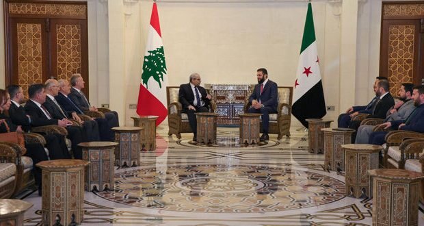 الرئيس الشرع ووزير الخارجية يستقبلان رئيس الوزراء اللبناني في دمشق